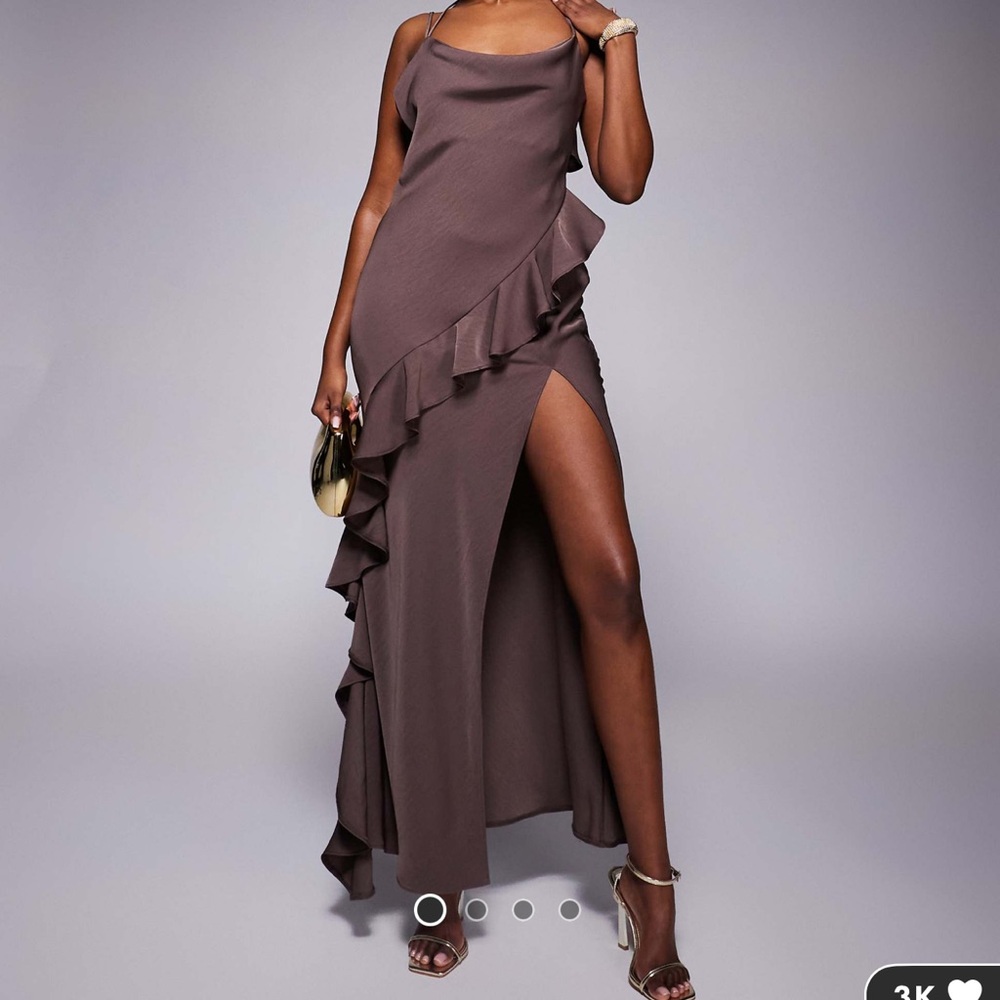 ASOS Brown Maxi Wrap Dress with Asymmetrical Ruffles
